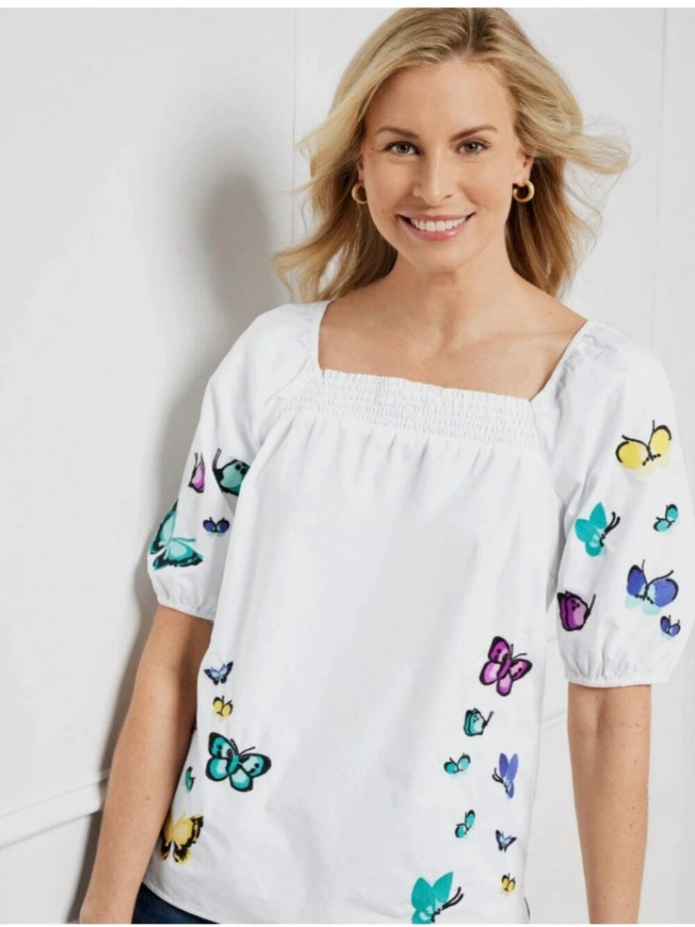 Talbot's 100% Cotton Butterfly Embroidered Blouse Size M